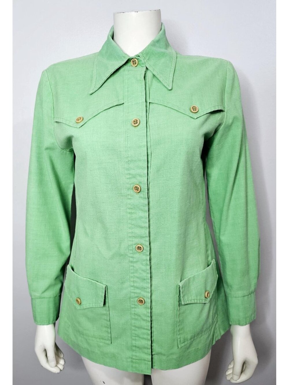 Vintage 1960s Shacket, Western, Green, Shirt, Jacket